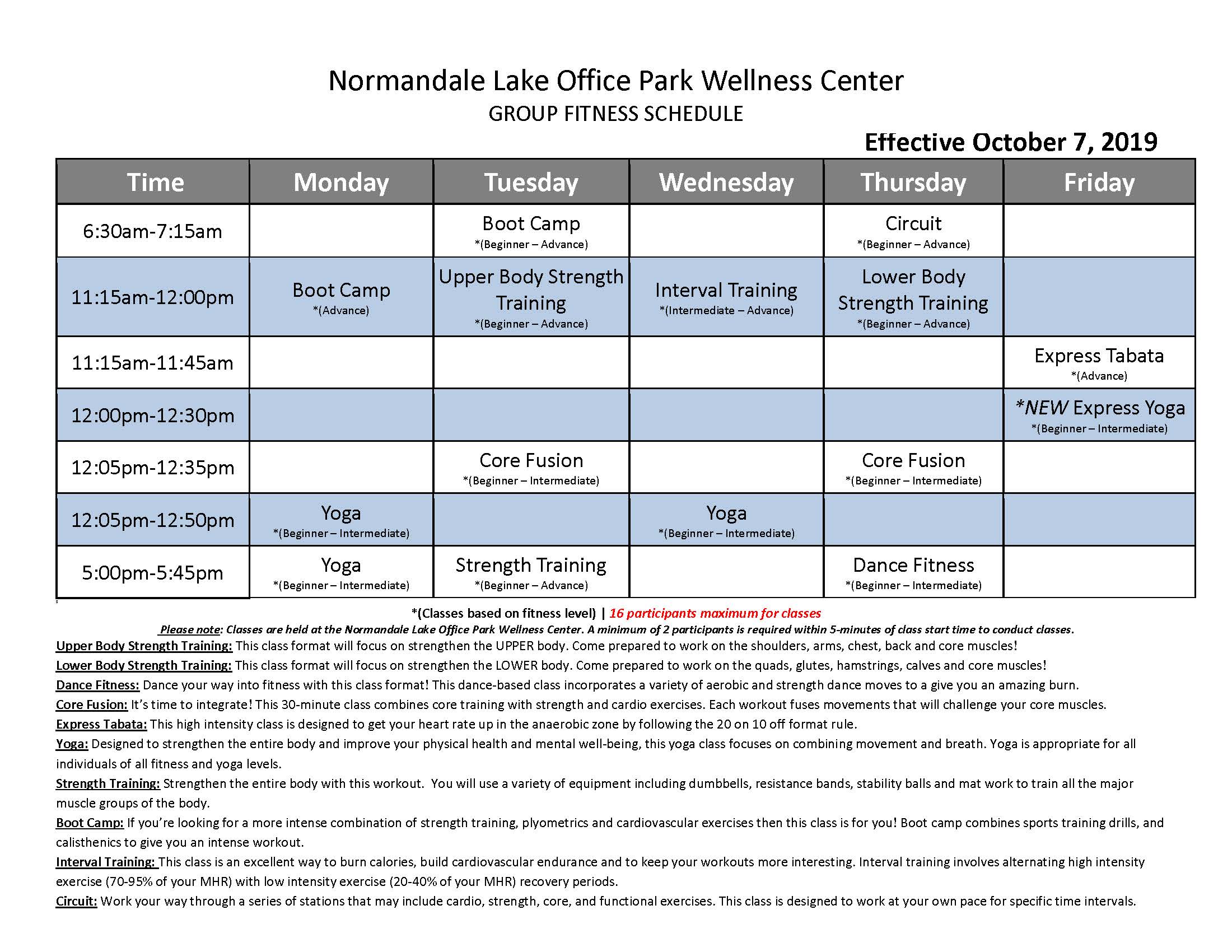 Fitness Class Schedule Normandale Lake Office Park